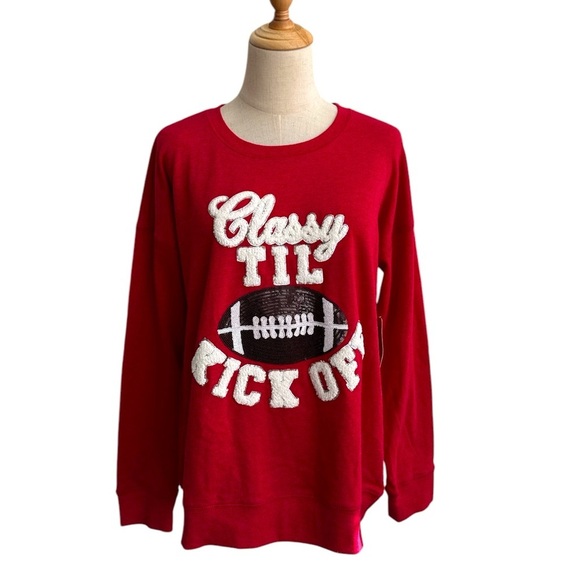 Anneliese Red White Graphic Women's Embroidered Football Sweater Size Large NWT - Picture 1 of 8